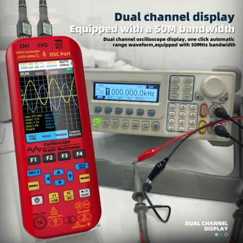 Oscilloscope numérique portatif à double canal BSIDE O9 50 MHz, source de signal multimètre, spécifications : avec sonde d'oscilloscope unique (rouge) SB73011821-016